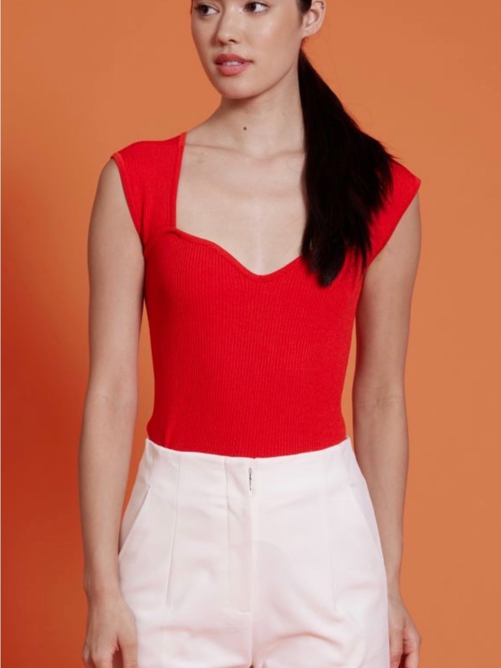 Lucy Paris Red Ribbed Sweetheart Neck Tank